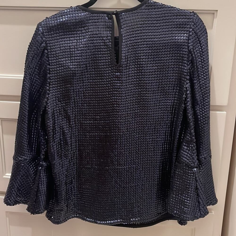 Trouve Women's Sequin 3/4 Bell Sleeve Blouse Navy XS - Picture 4 of 7